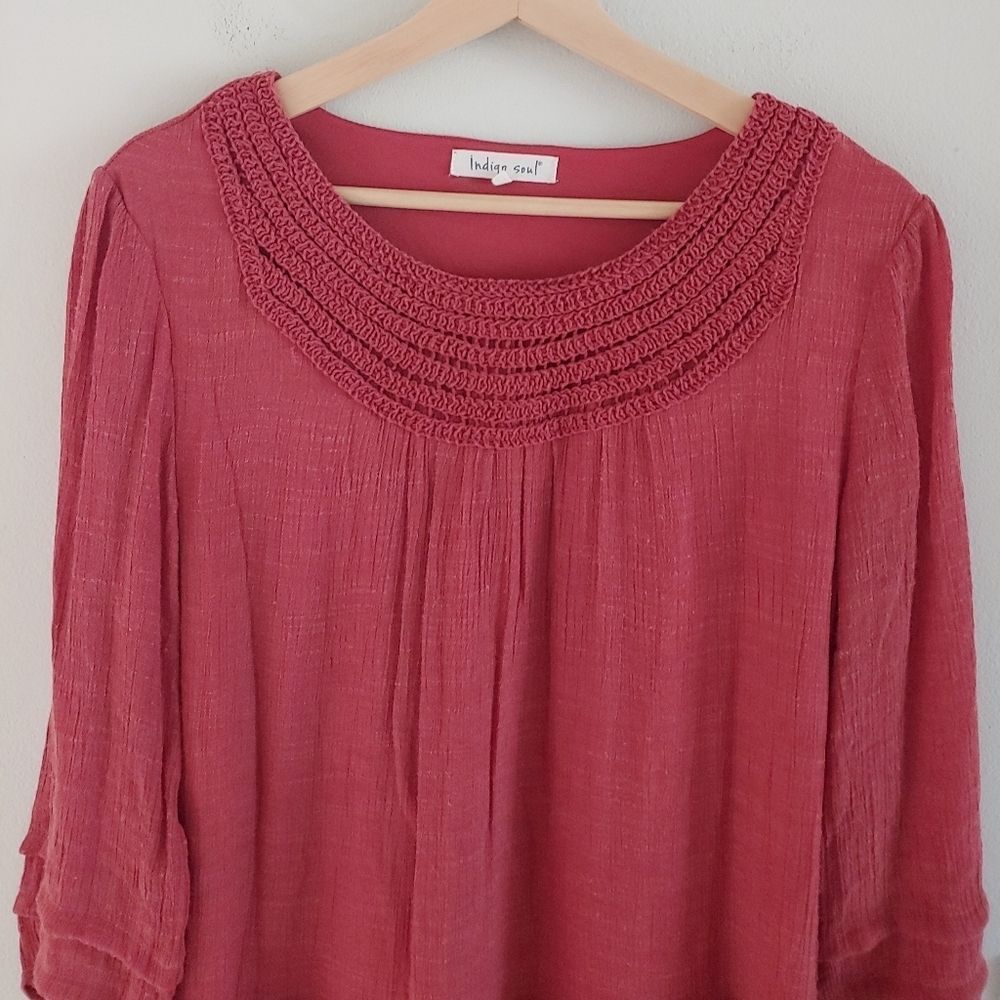 ndigo Soul tunic / dress top fully lined with crochet detailing boho. - Picture 2 of 6